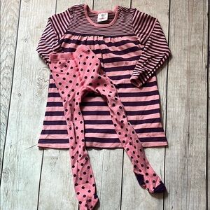Hanna Andersson Pink and Purple Striped Dress with Polka Dot Tights 4 years